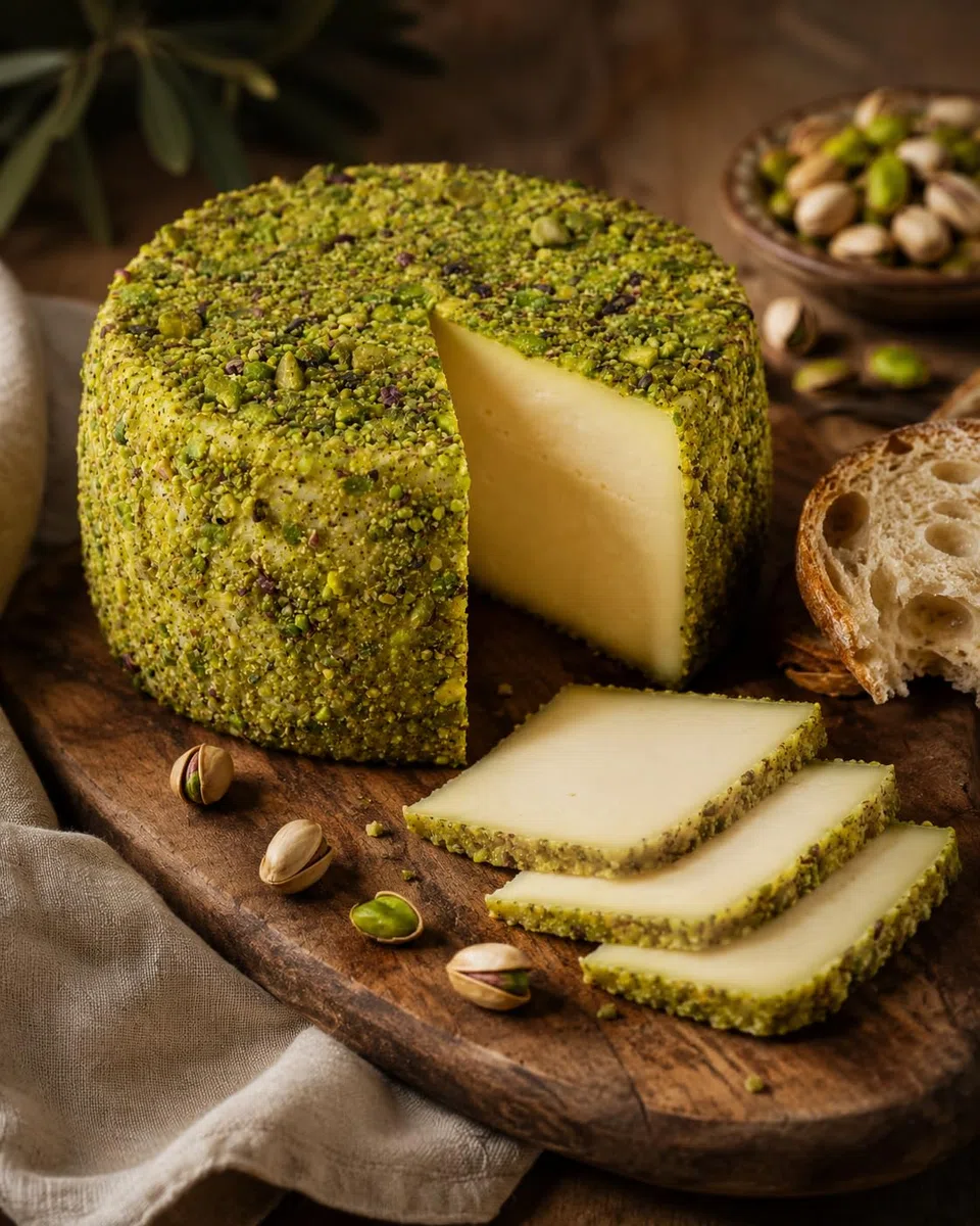 Queso De Pistacho | Queso de cabra y oveja | típico siciliano | 450g | Refinado en corteza con Aceite de Oliva y Pistacho