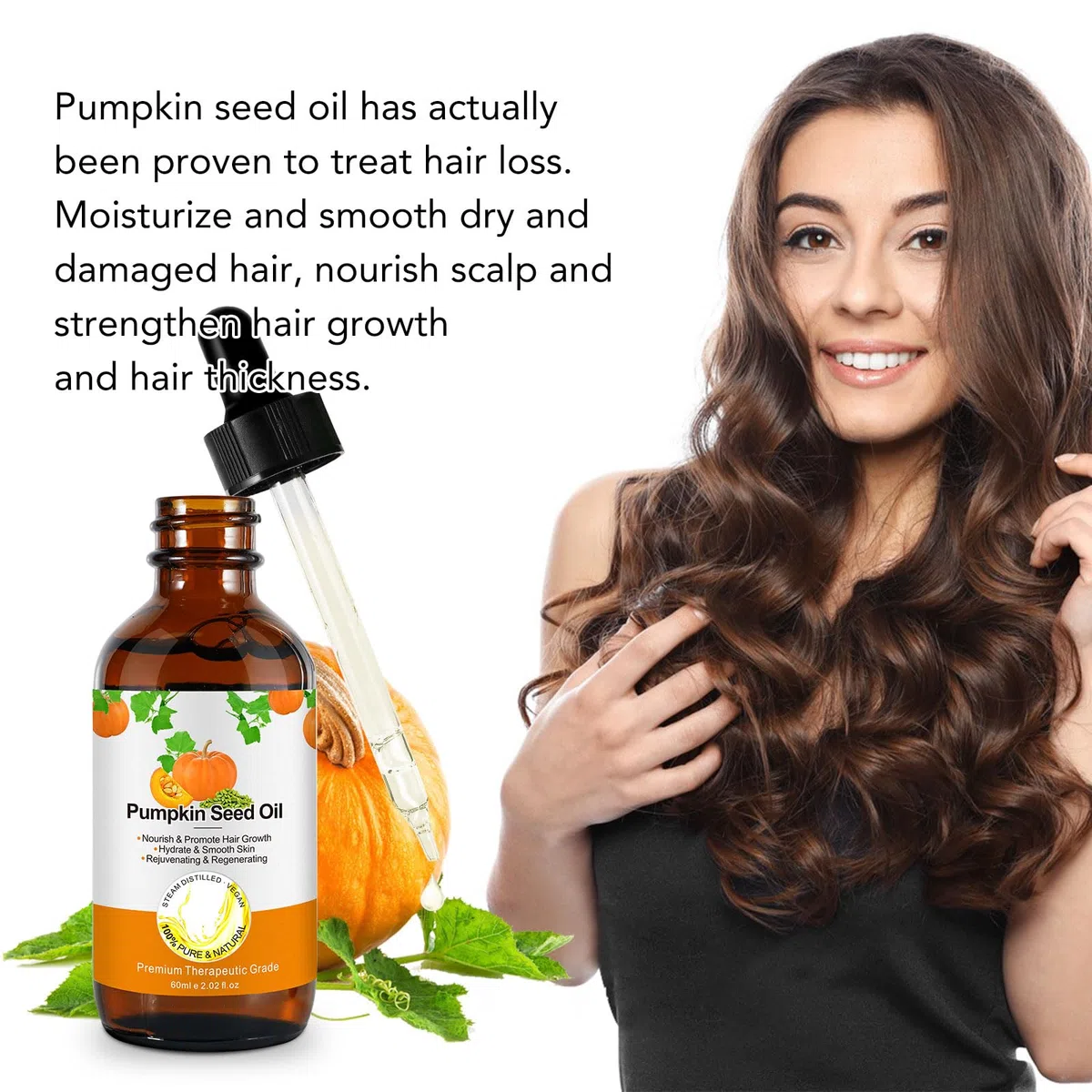 Aceite orgánico de semilla de calabaza para el crecimiento del cabello, cara y cuerpo, aceite 100% puro prensado en frío sin refinar