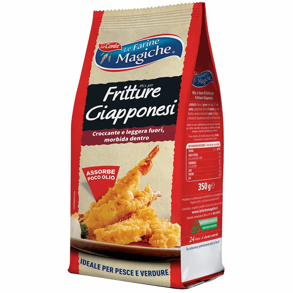 Lo Conte Le Farine Magiche Mix per Tempura Fritture Giapponesi - Mezcla para harina de trigo blando japonés tipo "1" ideal para verduras y pescado, 350 g
