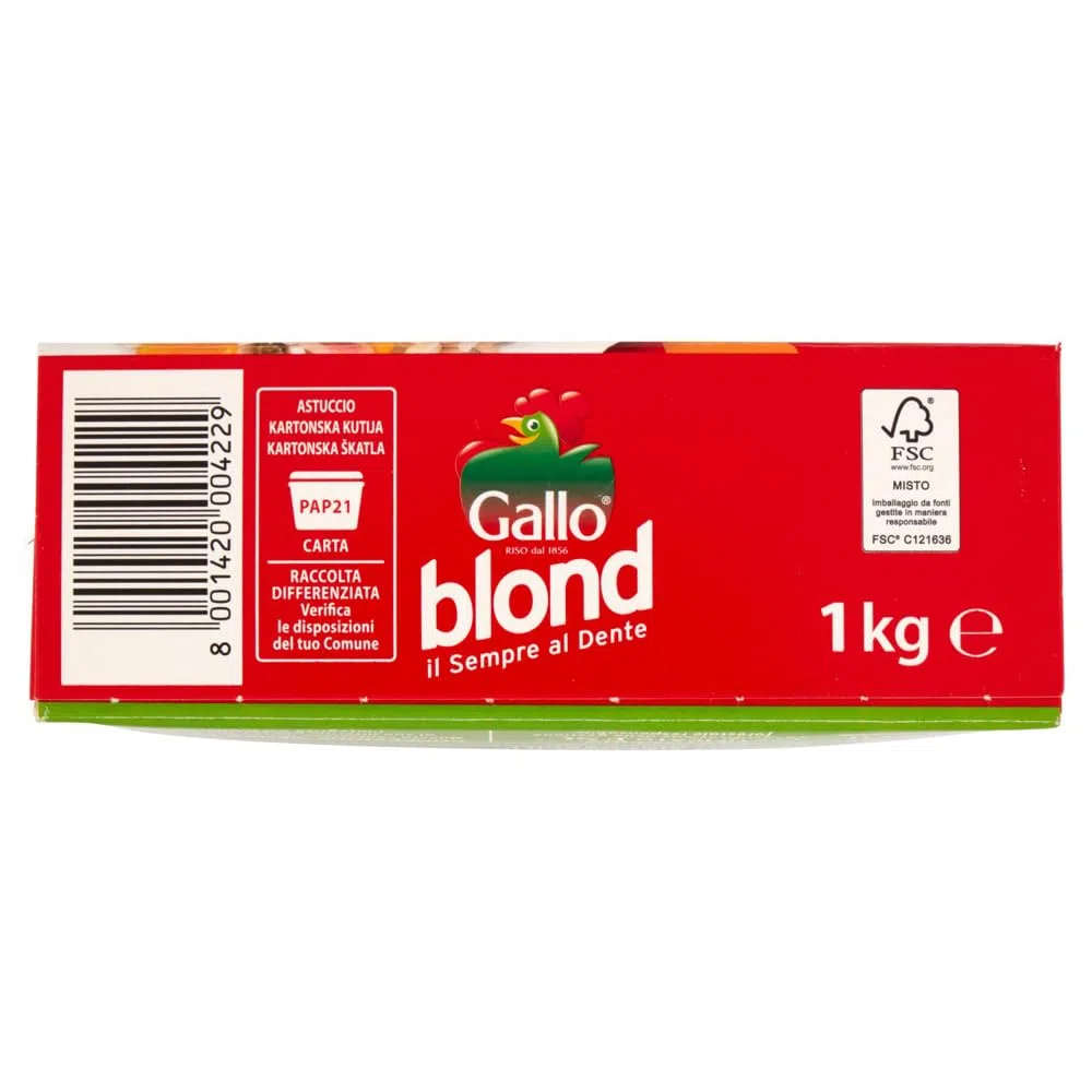Gallo Riso Blond Versatile,100% arroz italiano, tiempo de cocción 5 minutos, ideal para todas las recetas, paquete de 1 kg + lata italiana Gourmet Polpa di Pomodoro de 400 g