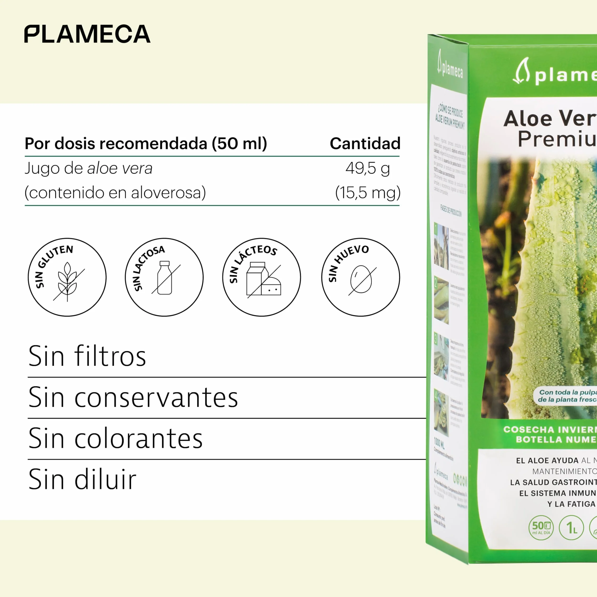 PLAMECA - Aloe Verum Premium, Aloe Vera Bebida, Jugo, Zumo, Sin Pasteurizar, Sin Edulcorantes, en Frío, Ayuda a la Salud Gastrointestinal, el Sistema Inmunitario y ante la Fatiga, Sabor Puro - 1 L