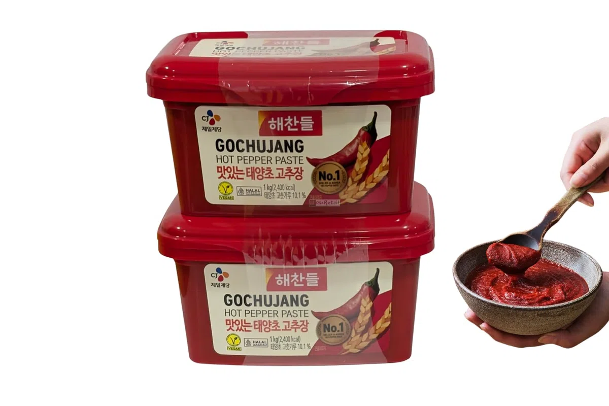 CJ Haechandle Gochujang 2 x 1 kg – Pack Doble de Pasta de Chile Coreana Fermentada ★ Picante Medio ★ Umami Dulce-Tradicional para Bibimbap, Tteokbokki, Marinados y Salsas | Marca Nº 1 en Corea