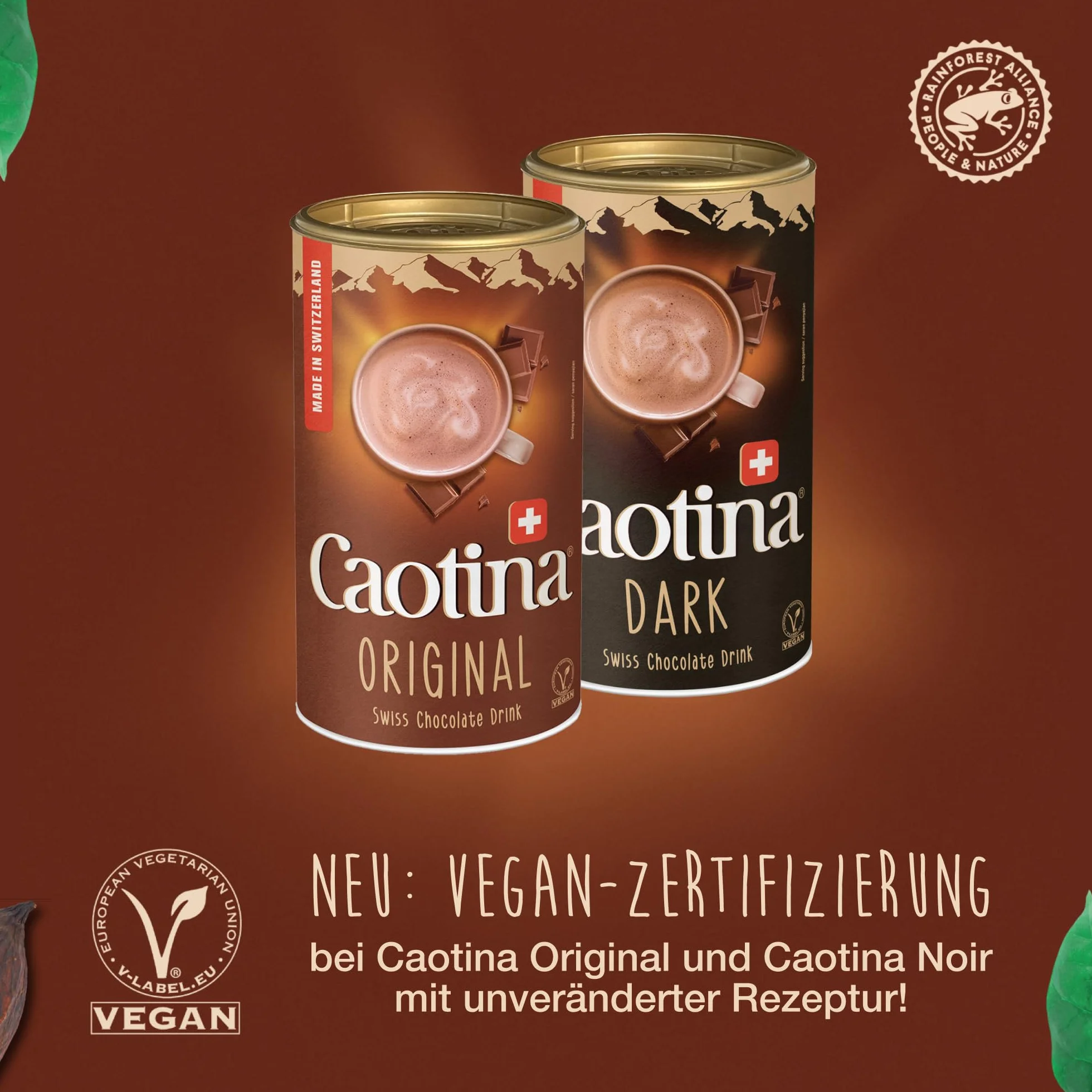 Caotina original Cacao en Polvo de Chocolate Suizo, Bebida de Chocolate Caliente, Bote, 500 g