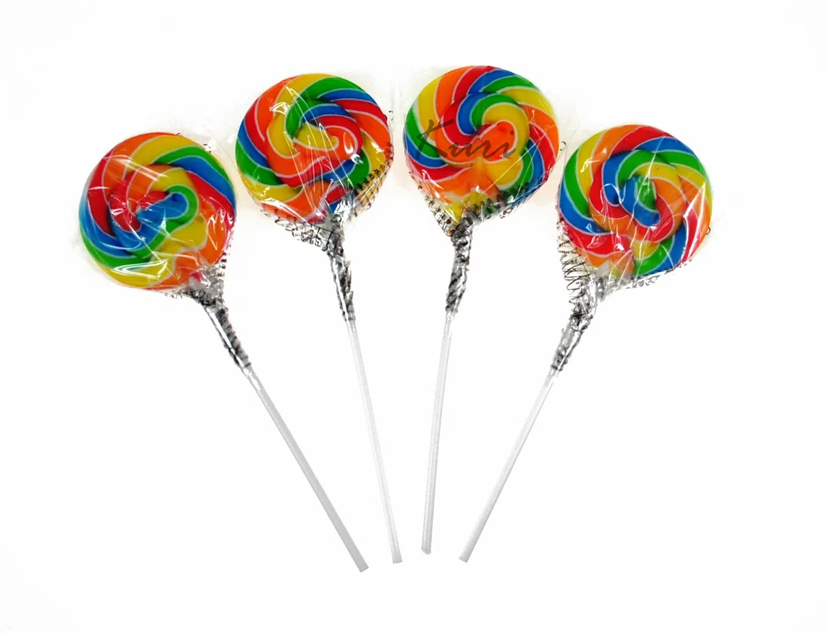 Piruletas redondas de colores con sabor dulce - 30 gramos - 18 piezas - espiral arcoíris