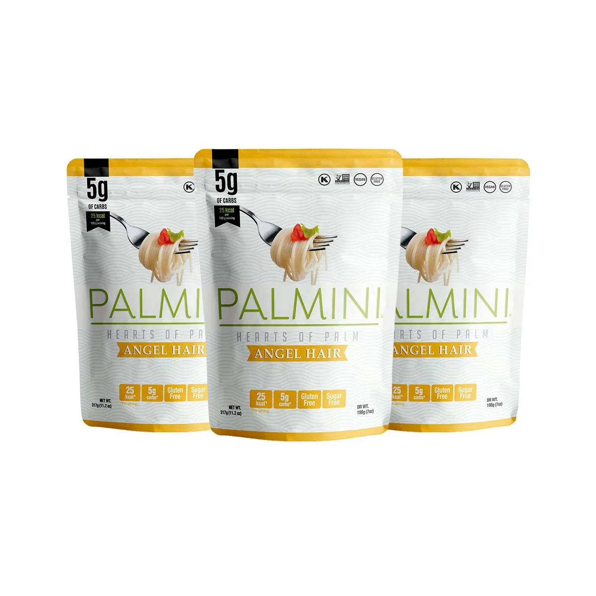 PALMINI Angel Hair – Spahetti – Palmito – Bajo en calorías – Bajo en carbohidratos – Keto - Vegano – Libre de OGM – Libre de Gluten – Sin azúcar – 338g | (Pack de 3 unidades)