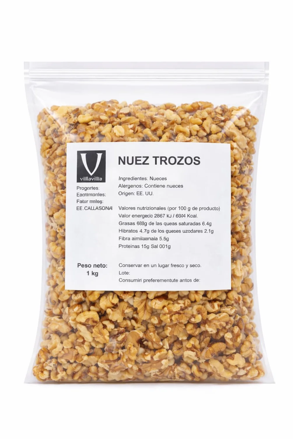 Villaolivo – Nuez Común Natural | Nueces Peladas | Fruto Seco Premium | Bolsa 2 kg | Sin Tostar ni Salar