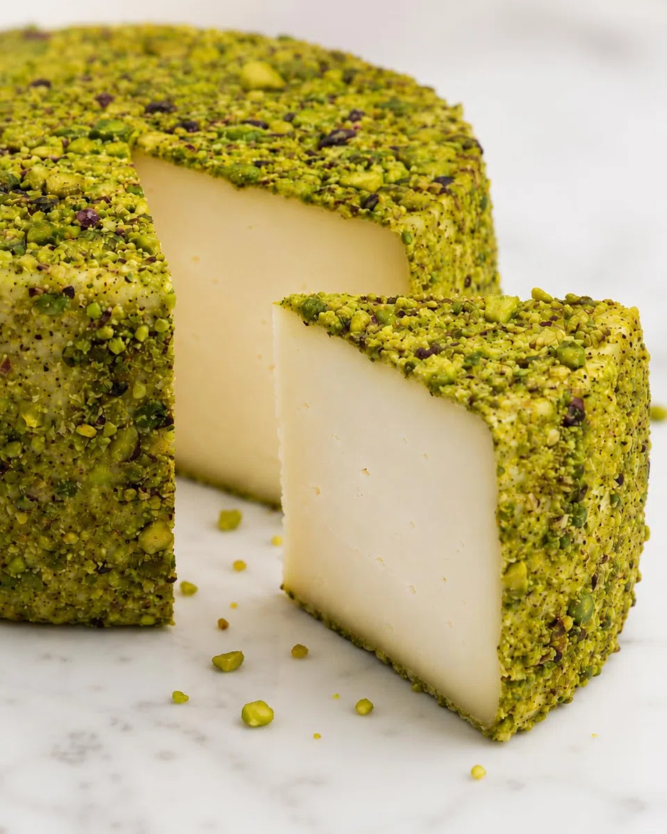 Queso De Pistacho | Queso de cabra y oveja | típico siciliano | 450g | Refinado en corteza con Aceite de Oliva y Pistacho