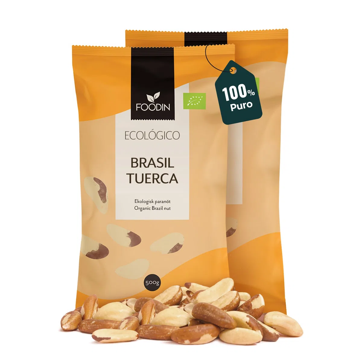 FOODIN Nueces de Brasil 2x500g, Nueces de Brasil Excelente fuente de proteínas y ácidos grasos insaturados, Nueces de Brasil 100% orgánicas, sin gluten y veganas, paquete de 2