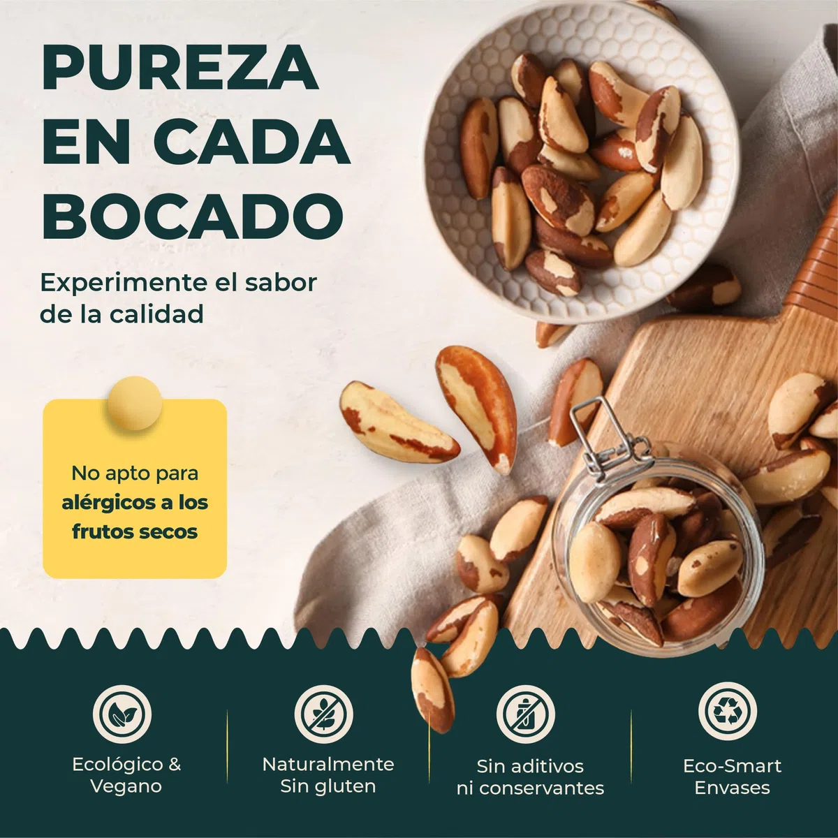 FOODIN Nueces de Brasil 2x500g, Nueces de Brasil Excelente fuente de proteínas y ácidos grasos insaturados, Nueces de Brasil 100% orgánicas, sin gluten y veganas, paquete de 2