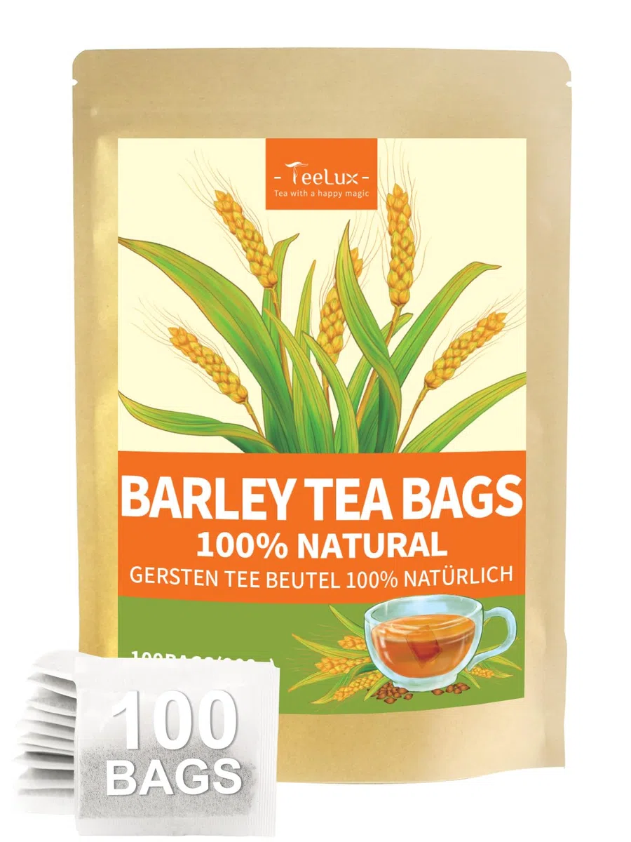 Bolsas de Té de Cebada TeeLux 100 unidades, Veganas, Cebada Tostada Pura, Sin Cafeína, Mugicha, Té de Hierbas Natural, una Popular Alternativa al Café en Japón
