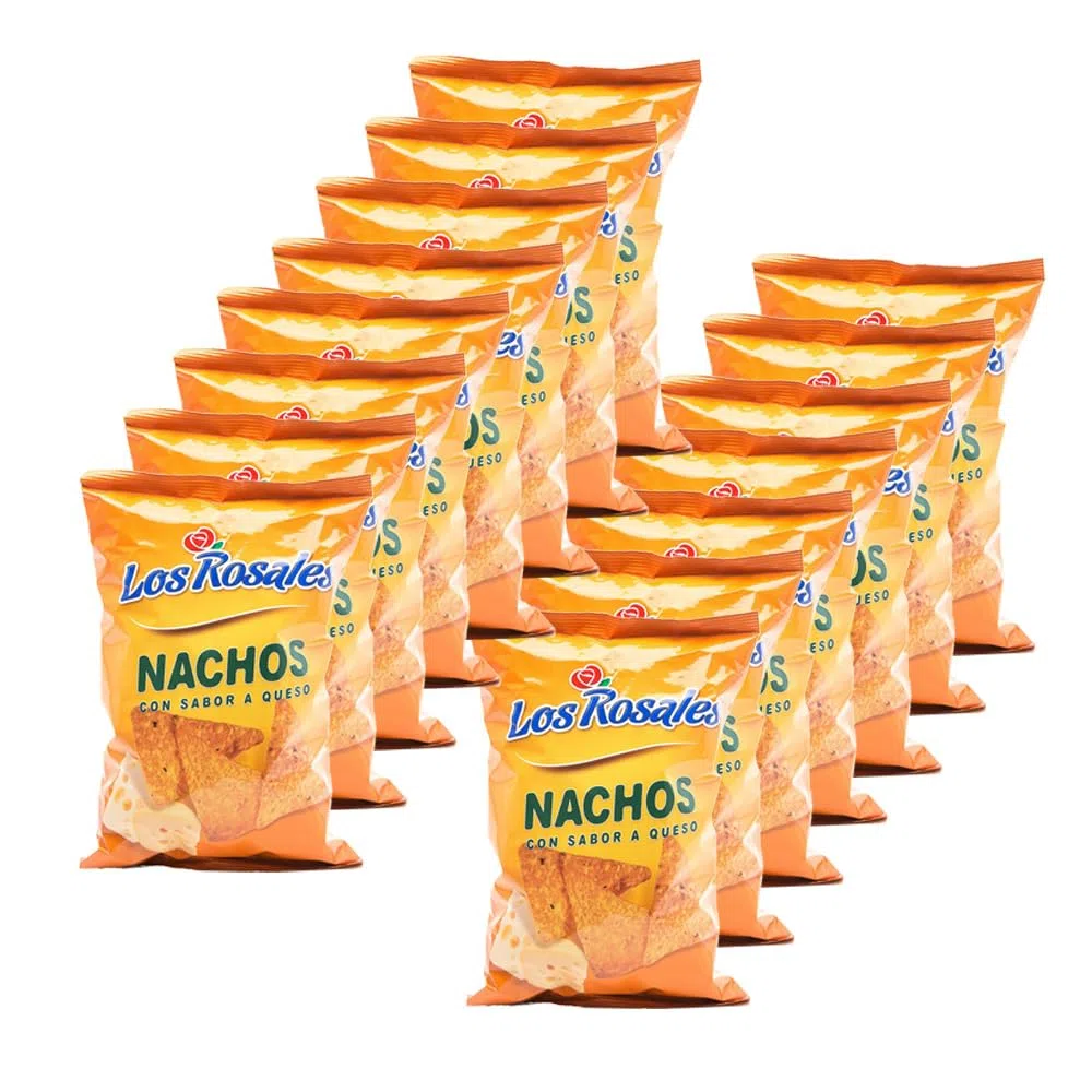 LOS ROSALES Nachos con sabor a queso, Caja 15 Bolsas, nachos, snacks y aperitivos, patatas fritas sin gluten sin lactosa, snacks