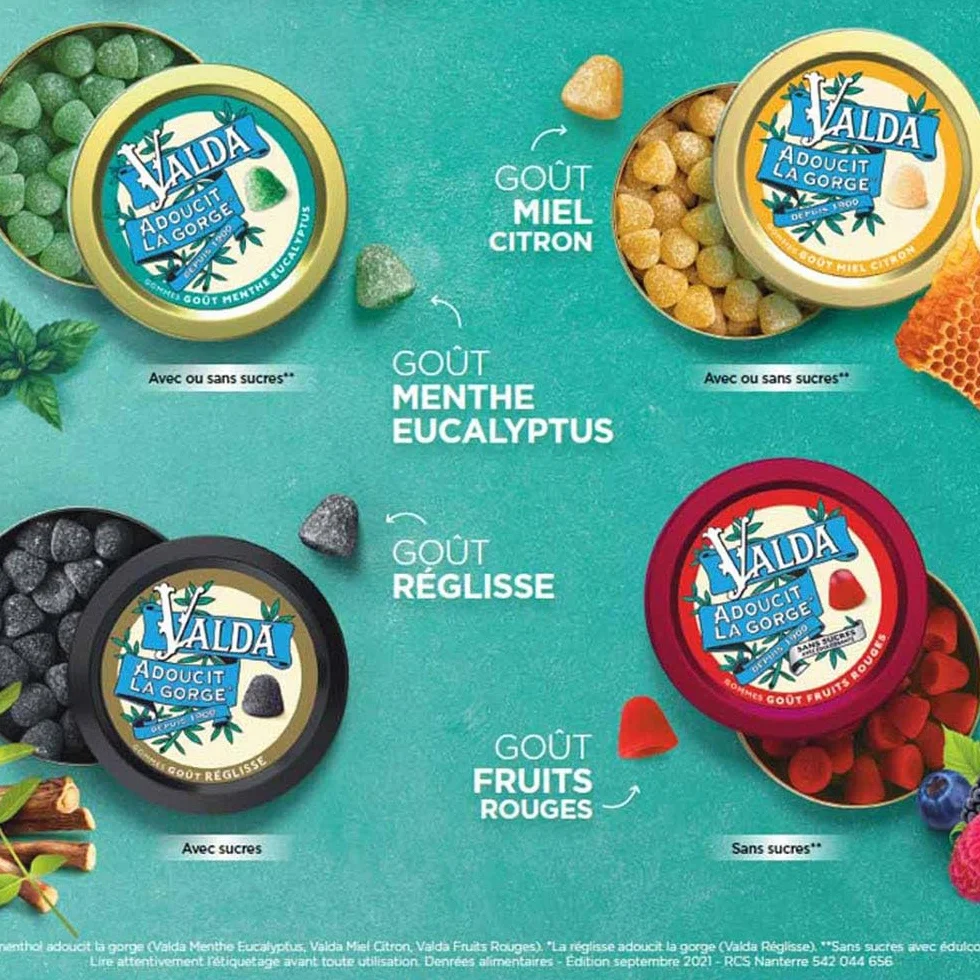 Valda Gomitas sin azúcar que suavizan la garganta sabor menta eucalipto 140 g