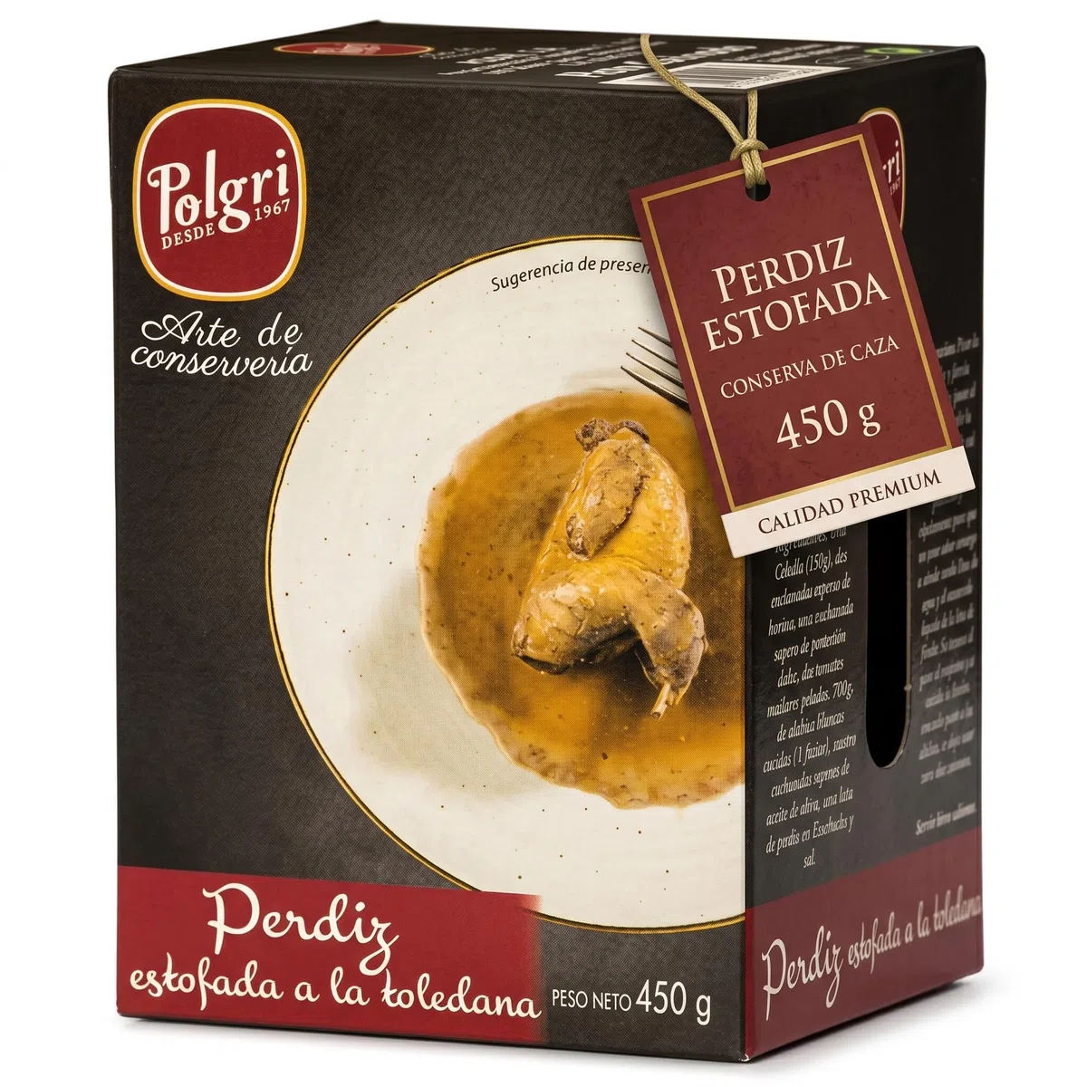 POLGRI Perdiz Estofada Toledana Conserva de Caza Comida Gourmet 450 g Lata Oval Estuchada Plato Preparado Receta Espanola Tradicional Ave Selecta Delicatessen Premium Cocina Castilla Toledo Lista